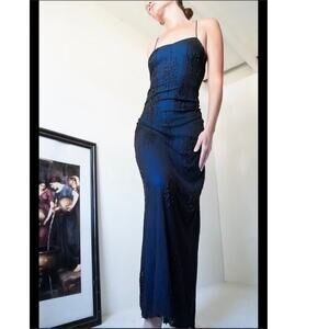 Vintage beaded black and blue gown sz 8